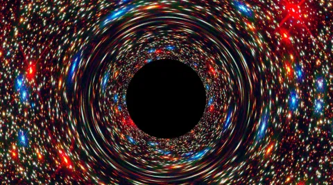 a computer-simulated representation of a supermassive black hole at the core of a galaxy