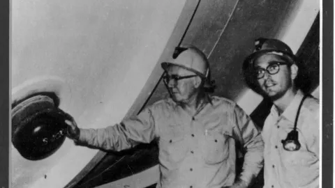 John Bahcall and Ray Davis at the Homestake Mine near their experiemnt