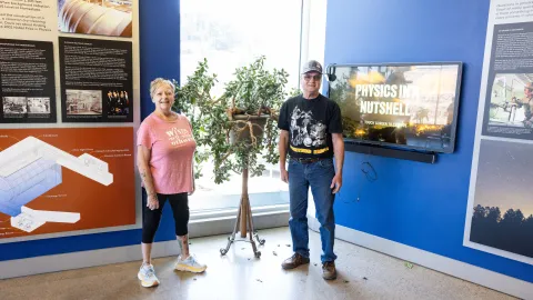 Laurie Adkins-Heydon and Donnie Daywitt two Ross Hoist Operators who retired after nearly 30 years each on the job, with a Jade Plant they kept in the hoistroom during the entirety of their careers. 