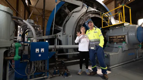 Donald Daywitt, and Laurie Adkins-Heydon pose together at the Ross Hoist