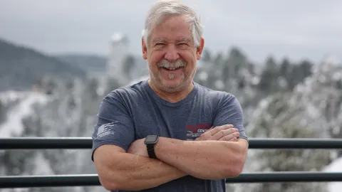 David Bauer poses for a photo at SURF in the snow. 