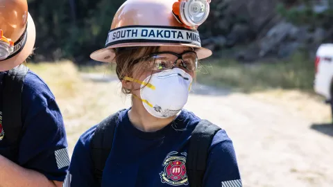 A student wearing PPE at the 2024 Mine Rescue Competition at SURF 