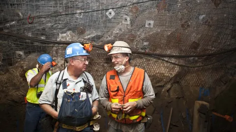 Tom Regan poses underground in PPE 