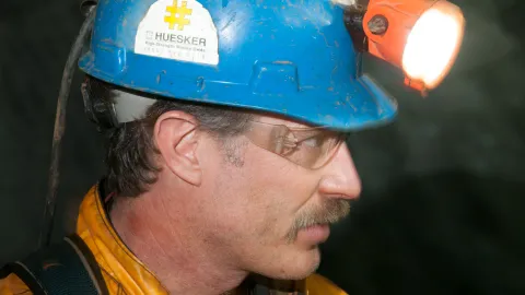 Kip Johnson in PPE underground at SURF