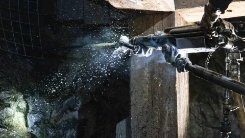 A jackleg operating inside the Yates Shaft.