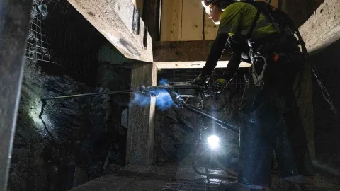 Will Hover operating a Jackleg inside the Yates Shaft 