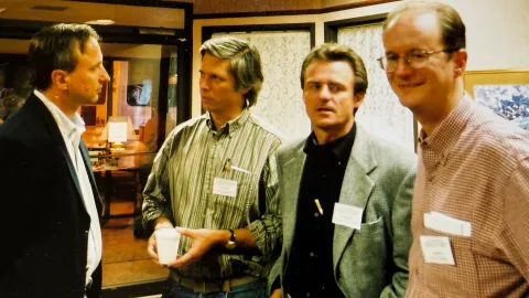 Andreas Piepke, Kevin Lesko, Andrew Hime, and Steven Elliott photographed by Dale Carter at a physics conference in the Black Hills 