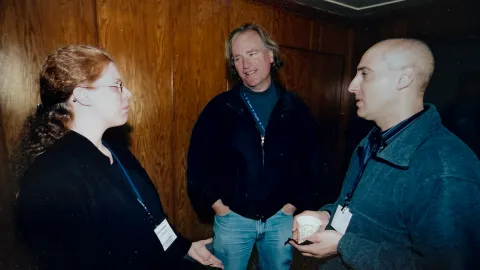 Bonnie Fleming,  Harry Nelson, and Daniel Akerib, photographed by Dale Carter at a physics conference in the Black Hills