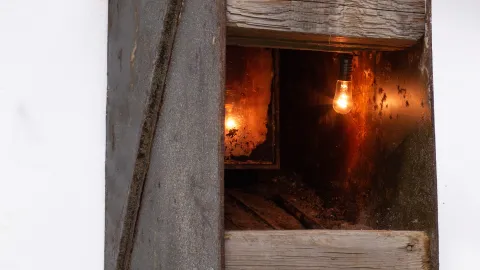 Foundry locker mirror, ammo box, concrete, model train track, wrench, lightbulb, LCD