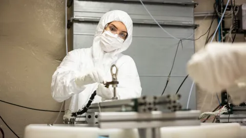 A researcher works at a copper electroforming bath at SURF.