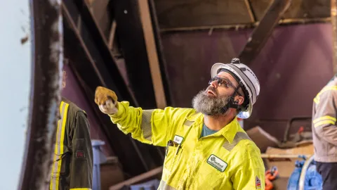 Ross Shaft Crews work alongside technicians at Fortis Mining Engineering & Manufacturing Company on the rope change. 
