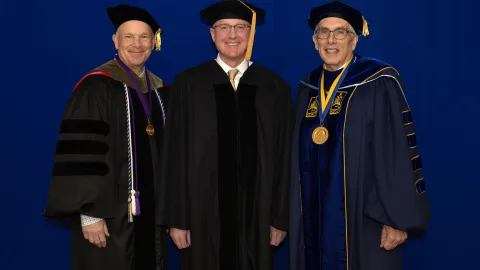  SDSU Provost Dr. Dennis Hedge, Dr. Mike Headley and SDSU President Dr. Barry Dunn; pose for a photo